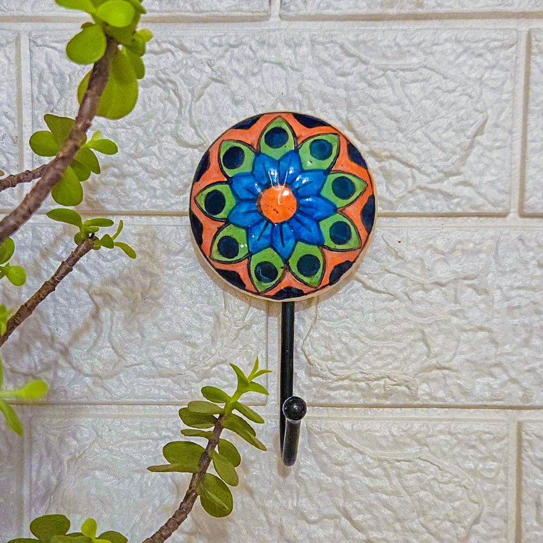 Ceramic Hook | Blue & Green Flower