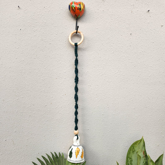 Ceramic Macrame Bell  | Dark Green