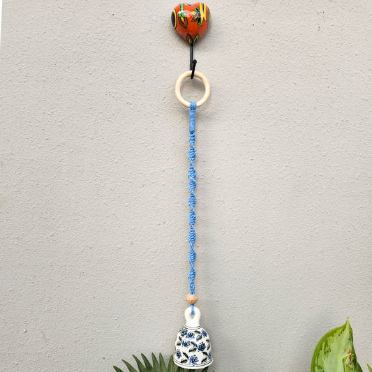 Ceramic Macrame Bell  | Light Blue