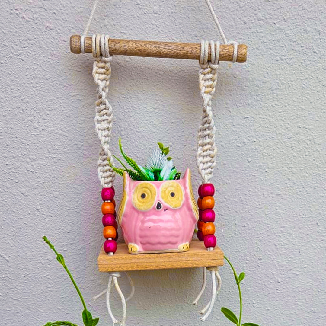 Beaded Macrame Shelf | Pink