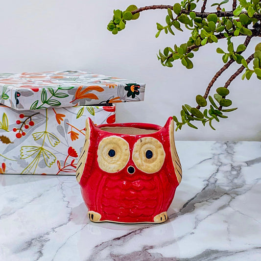 Ceramic Owl Pot | Red
